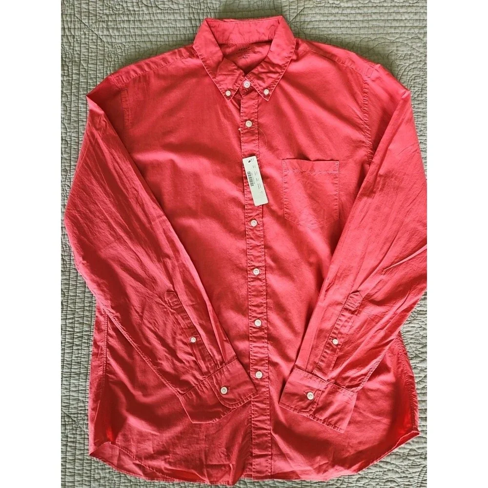 J Crew Shirt Mens Large Pink Coral Long Sleeve Lightweight Button Down